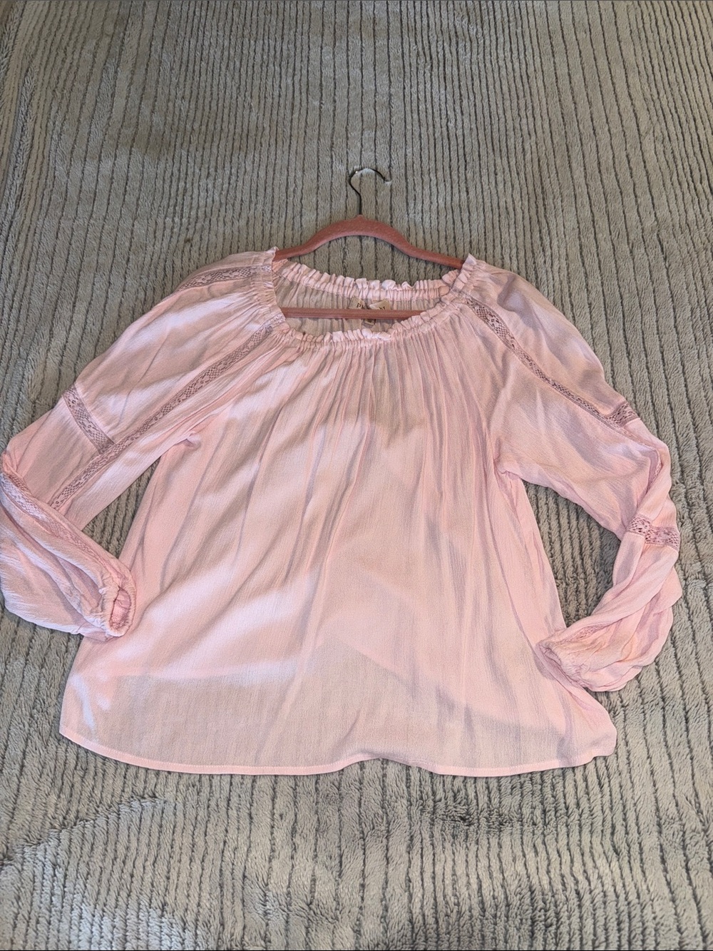 Philosophy Pale Pink Lace-Trim Peasant Blouse